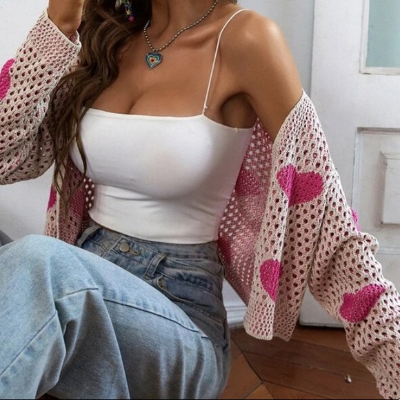 Heart print  v neck cardigan - Picture 4 of 6